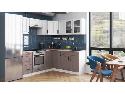 Rohová kuchyňská linka Romana bílá/růžová MAT