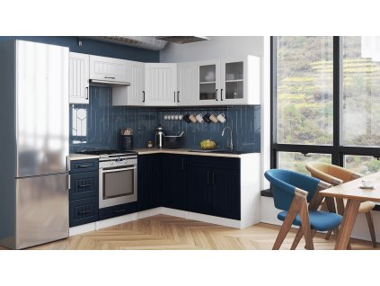 Rohová kuchyňská linka Romana bílá/tm.modrá MAT