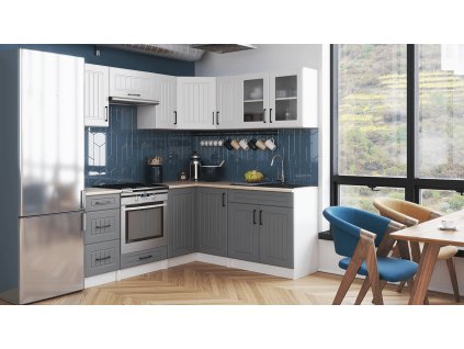 Rohová kuchyňská linka Romana bílá/popel MAT