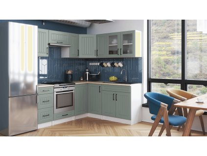 Rohová kuchyňská linka Romana světle zelná MAT