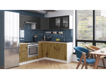 Rohová kuchyňská linka Romana grafit/artisan MAT