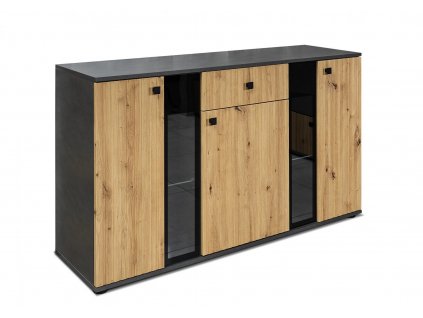 Komoda Silos/dub artisan/černá/melamina