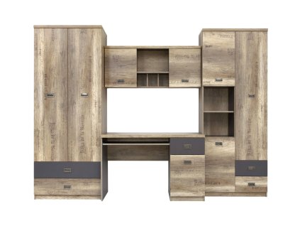 MALCOLM sestava byt. stěna - dub canyon monument s potiskem 3D/šedý wolfram