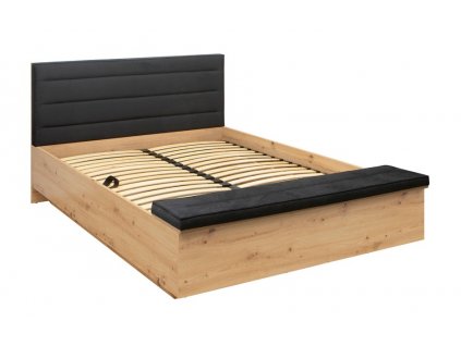 OSTIA postel LOZ/140/B dub artisan/Solar 99 black s ROŠTEM BEZ MATRACE