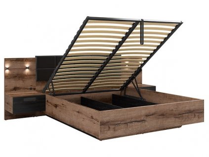 lož.KASSEL postel LOZ/160/B BEZ MATRACE VČETNĚ ROŠTU dub monastery/dub černý