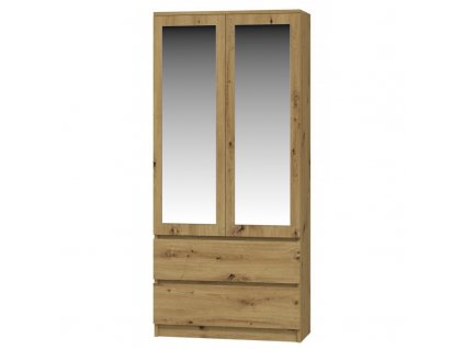 Šatní skříň Malvína 2S-90 dub artisan/zrcadlo