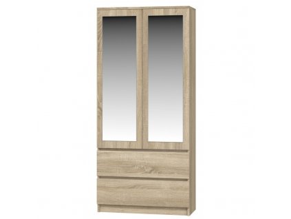 Šatní skříň Malvína 2S-90 dub sonoma/zrcadlo