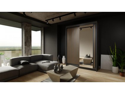 Skříň Rony 150 černá-lamely-dub wotan se zrcadlem