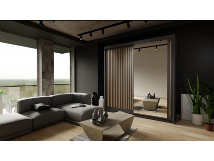 Skříň Rony 203 černá-lamely-dub wotan se zrcadlem