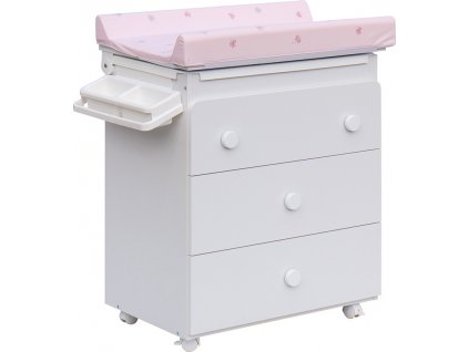 Přebalovací komoda s vaničkou Scarlett Vista - bílá - s Přebalovací podložkou Slon - Růžová