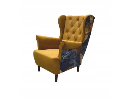 Relaxační křeslo ušák Selene K hořčicová/vzor