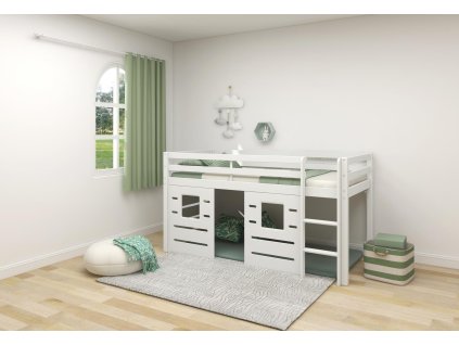 Vyvýšená postel Actim s panely Treehut bílá