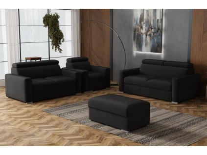 Sedací souprava Petrit 3+2+1+taburet Kronos černá