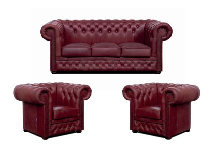 Sedací souprava Chesterfield Lord 3+1+1 kůže bordó