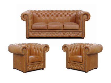 Sedací souprava Chesterfield Lord 3+1+1 kůže koňak