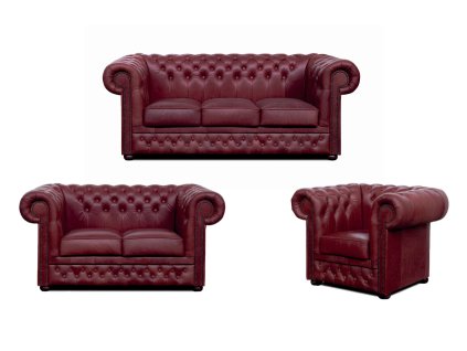 Sedací souprava Chesterfield Lord 3+2+1 kůže bordó