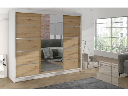 Skříň Debora VI 200 cm - bílá/dub artisan, výška 215 cm, hloubka 58 cm