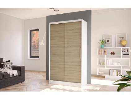 Skříň Kosta I 100 cm - bílá/dub sonoma, výška 200 cm, hloubka 58 cm