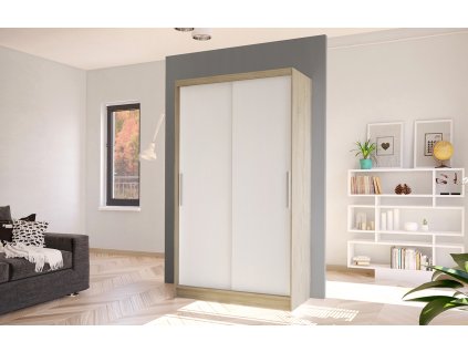 Skříň Kosta I 100 cm - dub sonoma/bílá, výška 200 cm, hloubka 58 cm