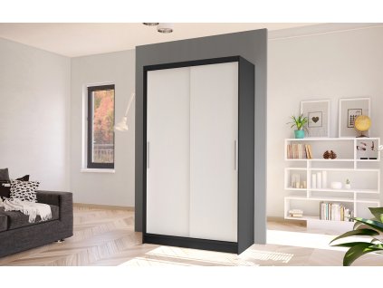 Skříň Kosta I 100 cm - černá/bílá, výška 200 cm, hloubka 58 cm