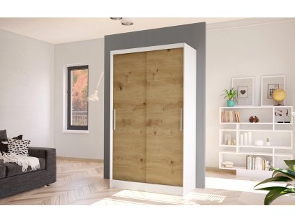 Skříň Kosta I 100 cm - bílá/dub artisan, výška 200 cm, hloubka 58 cm