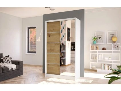 Skříň Diem III 100 - bílá/dub artisan