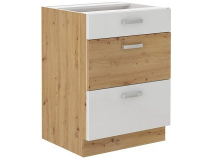 Kuchyňská skříňka Artisan bílý lesk - dolní 60 D 3S šuplíková PREMIUM BOX