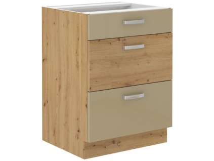 Kuchyňská skříňka Artisan cappucino lesk - dolní 60 D 3S šuplíková PREMIUM BOX