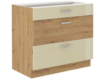 Kuchyňská skříňka Artisan krémový lesk - dolní 80 D 3S šuplíková PREMIUM BOX