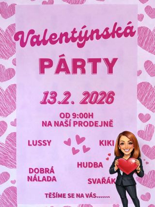 💘 VALENTÝNSKÁ PARTY U NÁS NA PRODEJNĚ 💘 📅 13. 2. 2026 Zveme vás na naši další valentýnskou party plnou pohody, smíchu a...