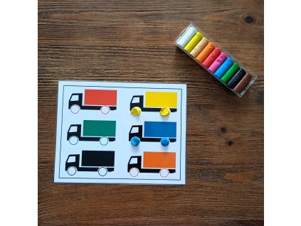 KAMIÓNY - PRIKLADANIE PLASTELÍNY PODĽA FARBY