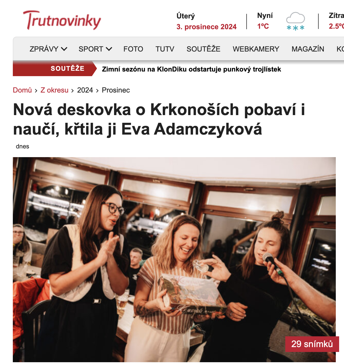 Nová deskovka o Krkonoších pobaví i naučí, křtila ji Eva Adamczyková