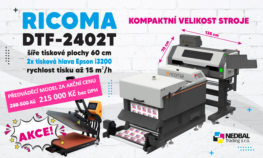 DTF tiskárna Ricoma 2402T předváděcí model