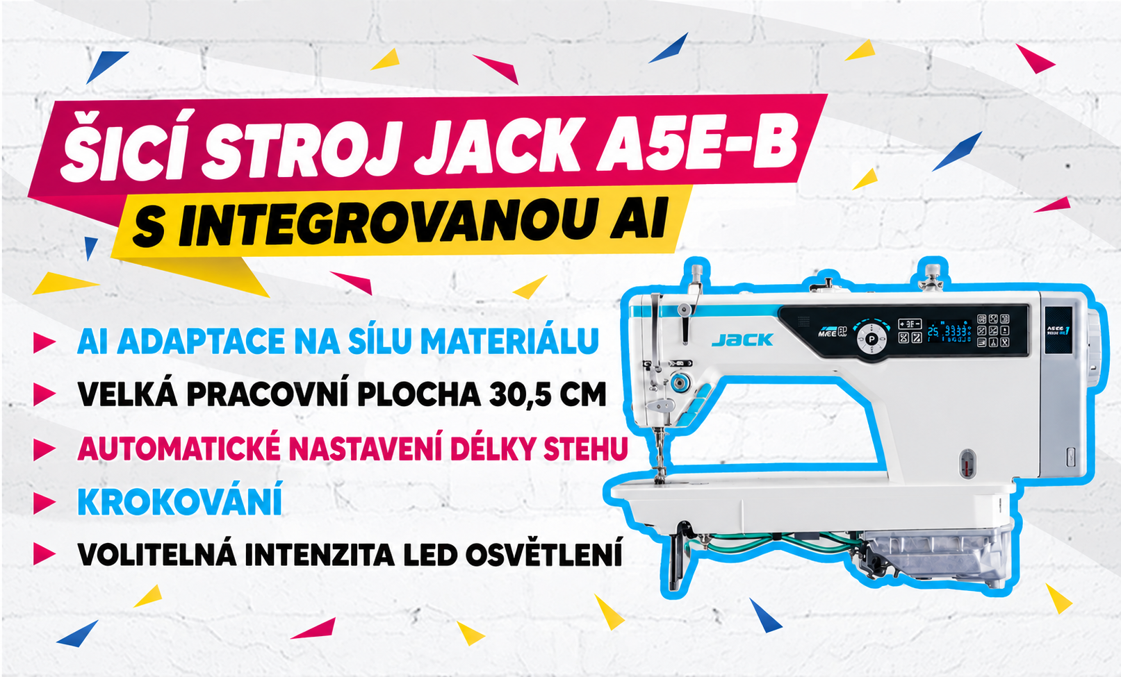 Šicí stroj JACK A5E s integrovanou AI