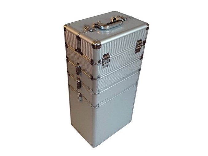 Kosmetický kufr na kolečkách - stříbrný strip