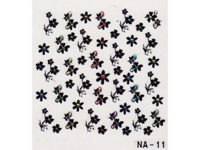 3D Černé květy s barevným kamínkem