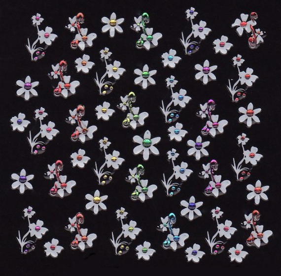 NehtyShop 3D Bílé květy s barevným kamínkem