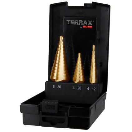 23154 ruko sada stupnovitych vrtaku do kovu terrax tin 4 12 4 20 6 30 mm