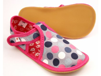 Ef barefoot dívčí bačkory 385 puntíky ( popiel kropy)