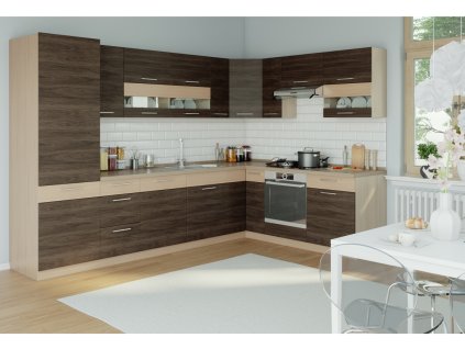 Rohová kuchyňa RUTHIN 315x210, rijeka tmavá