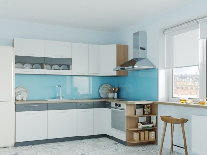 Rohová kuchyňa RUTHIN 250x170, biely lesk/grafit mat