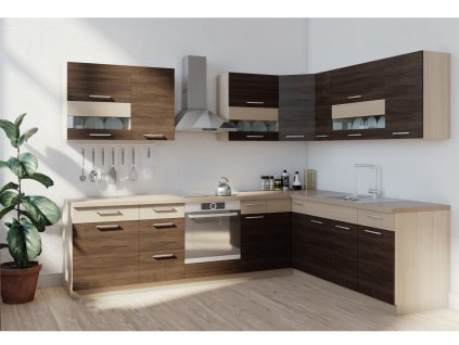 Rohová kuchyňa RUTHIN 285x210, rijeka tmavá