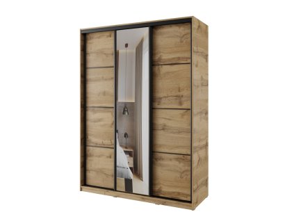 satni skrin nejby barnaba 150 cm s posuvnymi dvermi a zrcadlem dub wotan nn 235 img la nejby na78 150z dw 6 fd 99