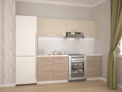 Kuchyňa BUENA 160/220 cm, korpus: biela, dvierka: béžová/dub san marino