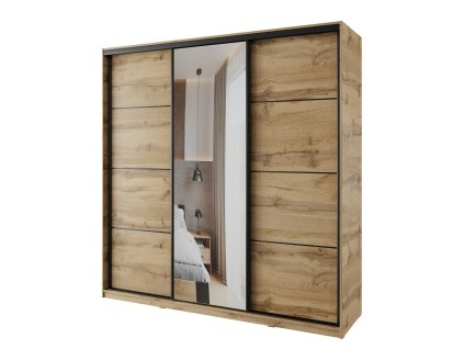 satni skrin nejby barnaba 200 cm s posuvnymi dvermi zrcadlem dub wotan nn 236 img la nejby nn236 200z dw 3 fd 99