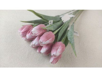 Tulipán plastový červeno-bílý, cca 43 cm  6 ks | výrazný červeno-bílý plastový tulipán 43 cm pro dekorace