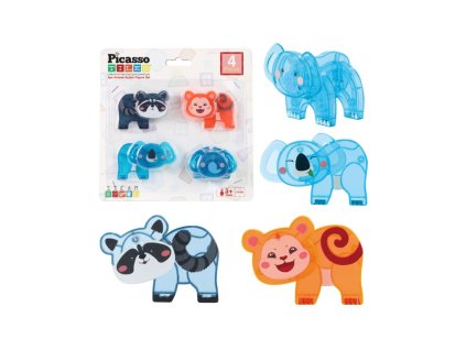 PicassoTiles - Magnetická sada Zvířecí kamarádi Mix & Match 4 ks