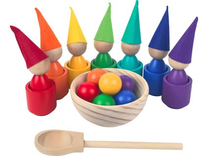 2kids toys Duhové panenky s míčky - montessori dřevěná hračka 7 barev