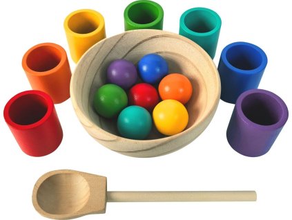 2kids toys Duhové kuličky a kalíšky 7 barev - montessori dřevěná hračka 7 barev