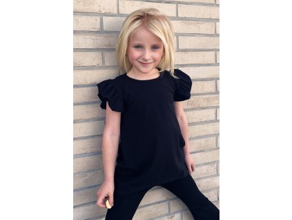 Dívčí rostoucí tričko / tunika / šaty s volánky BIOBAVLNA + modal black (Velikost 1-2 roky)
